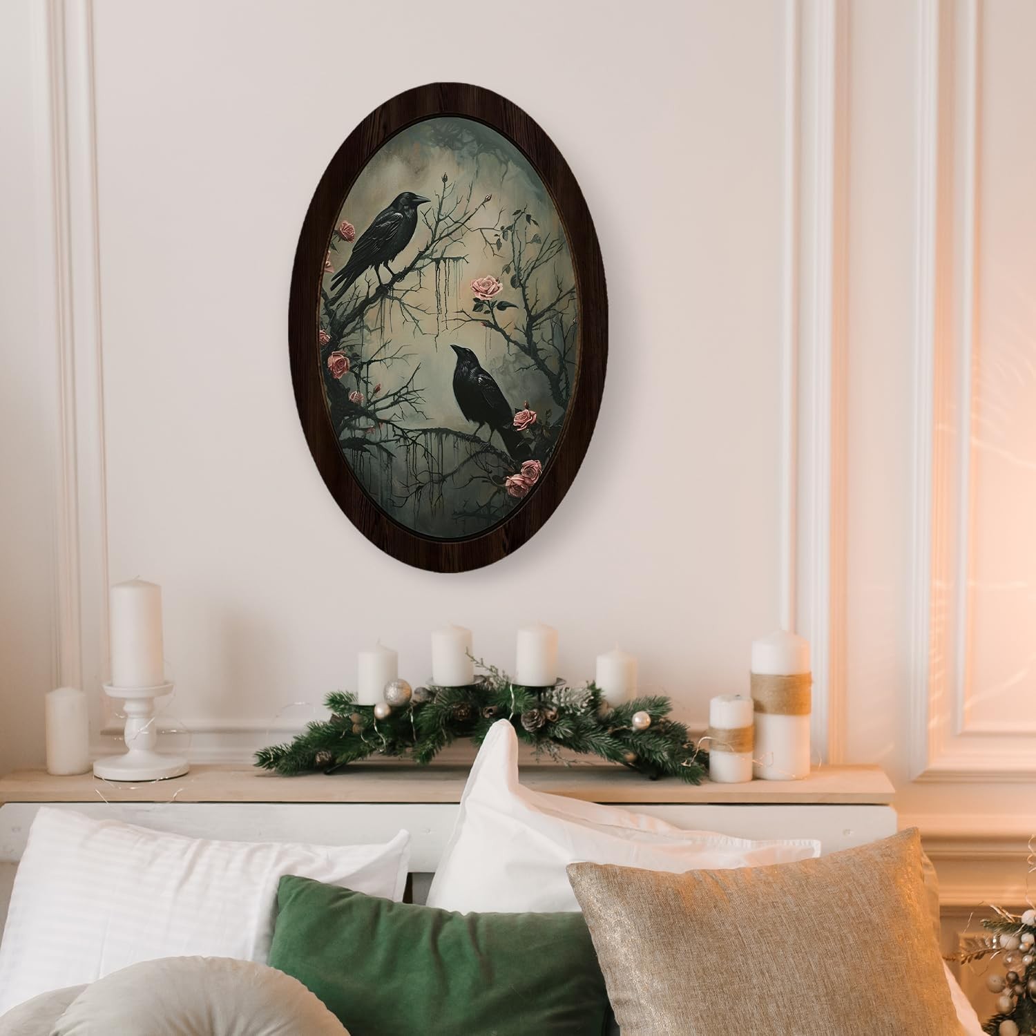 NaZaUK Gothic Black Raven Crow Oval Framed Wall Art Decor, Vintage Cottagecor…