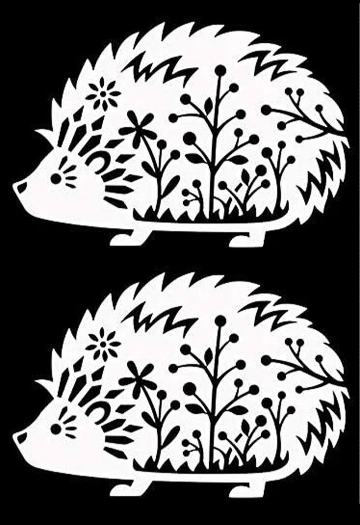 Cute Hedgehog Floral 2 PK of 5" White or Black Vinyl Decals Windows Car Laptop