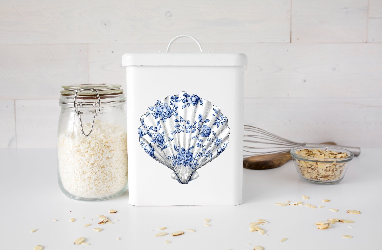 Blue Toile Sea Shell UV DTF Transparent Sticker / Decal