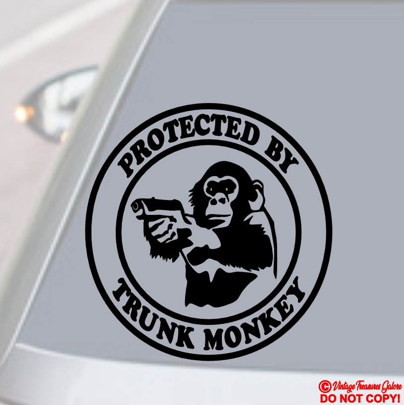 PROTECTED BY TRUNK MONKEY VINYL DECAL CAR REAR BACK WINDOW BUMPER STICKER JDM