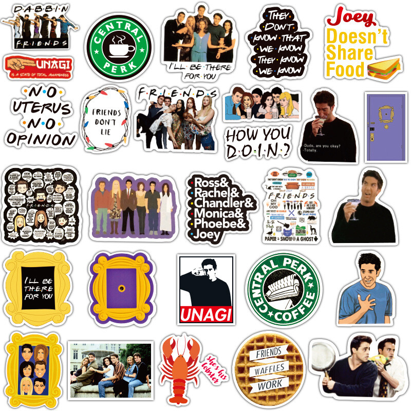 100Pcs Friends Cartoon Sticker for Adults Teens Girls Scrapbooking Water Bottles
