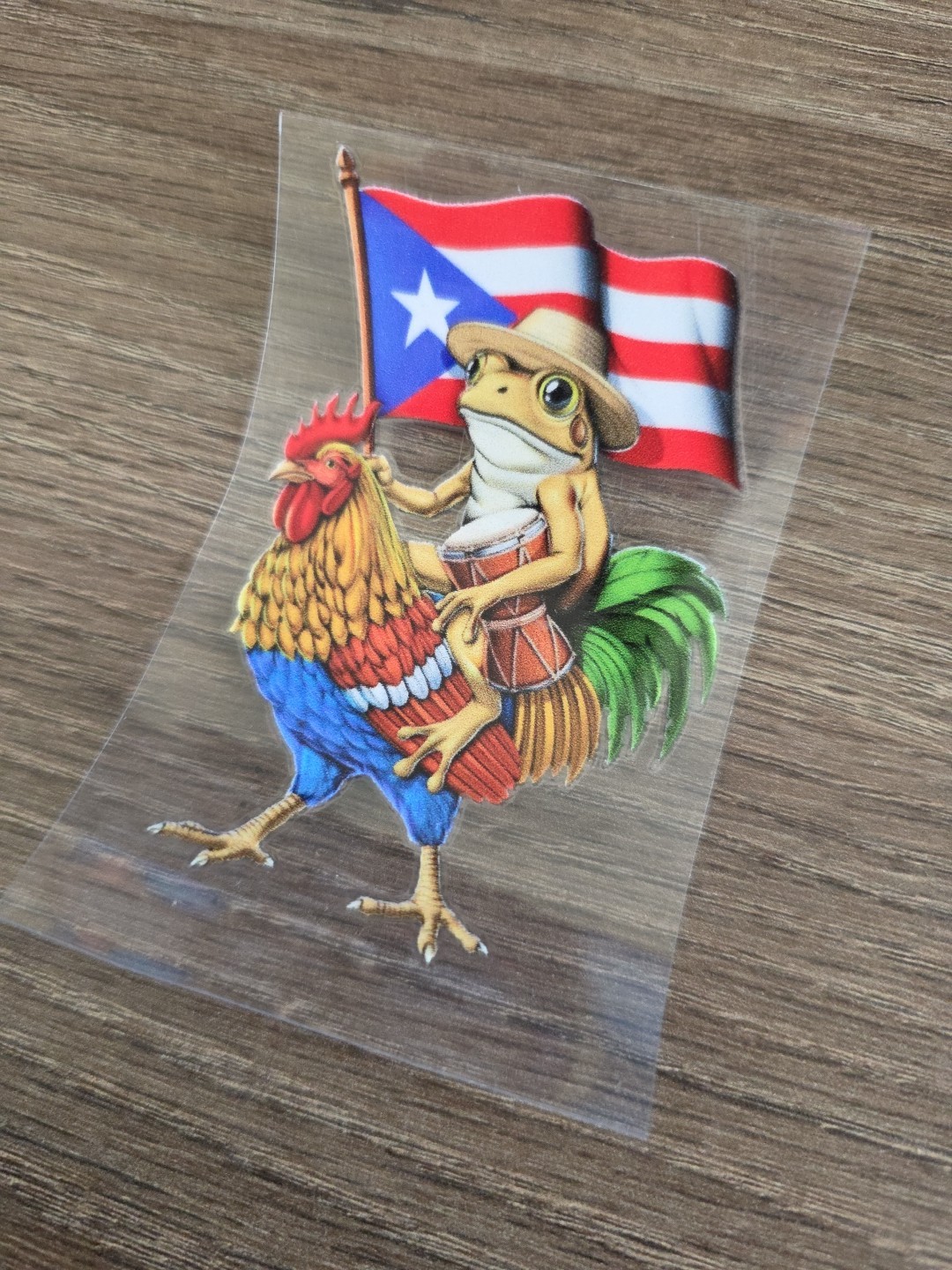 Coqui Riding Rooster | Puerto Rico Flag Decal | UV DTF Made In USA