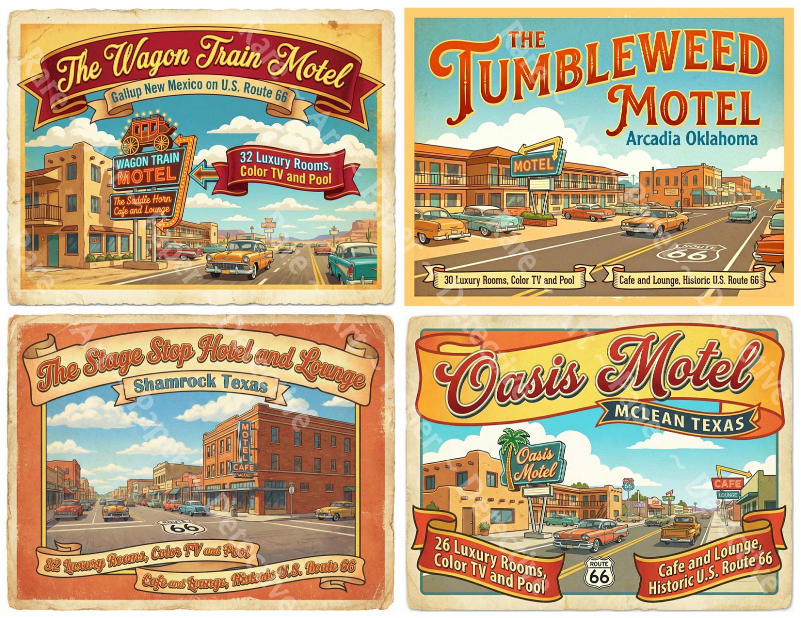 Retro Style Hotel Luggage Label Stickers, 4 Labels on 1 Cut & Peel Sheet, 1428