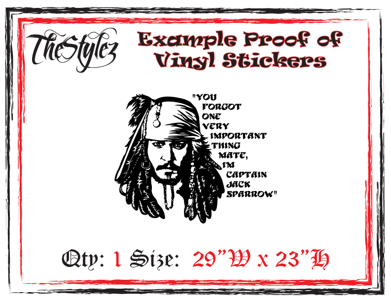 Pirates of the Carribbean Captain Jack Sparrow Custom Wall Vinyl Sticker