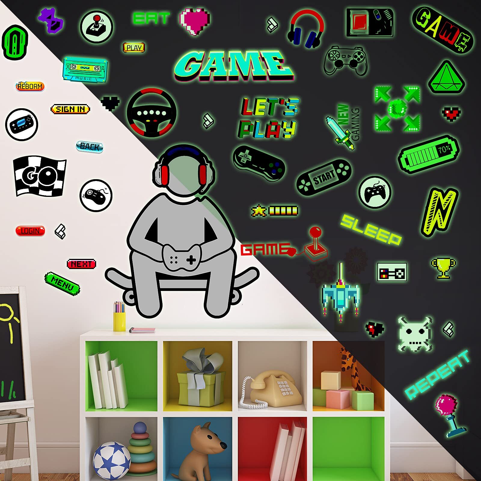 Glow In The Dark Game Wall Decal Video Game Controller Wall Decor for Boys Room