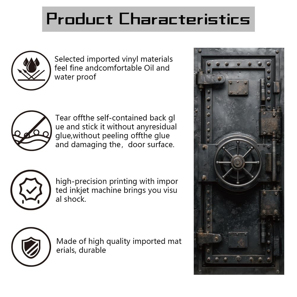 2 Sheets -Adhesive Door Sticker, 80cmx200cm/31.5×78.7inch Vintage Bank Vault …