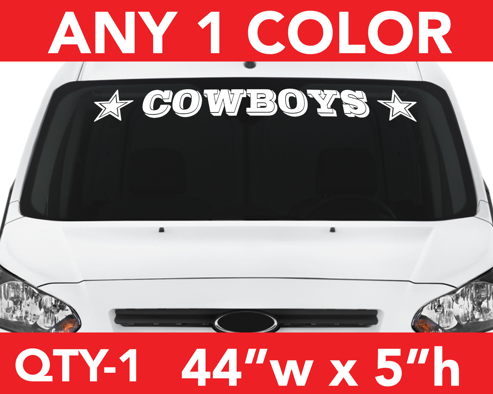 DALLAS COWBOYS WINDSHIELD DECAL STICKER 44"w x5"h ANY 1 COLOR