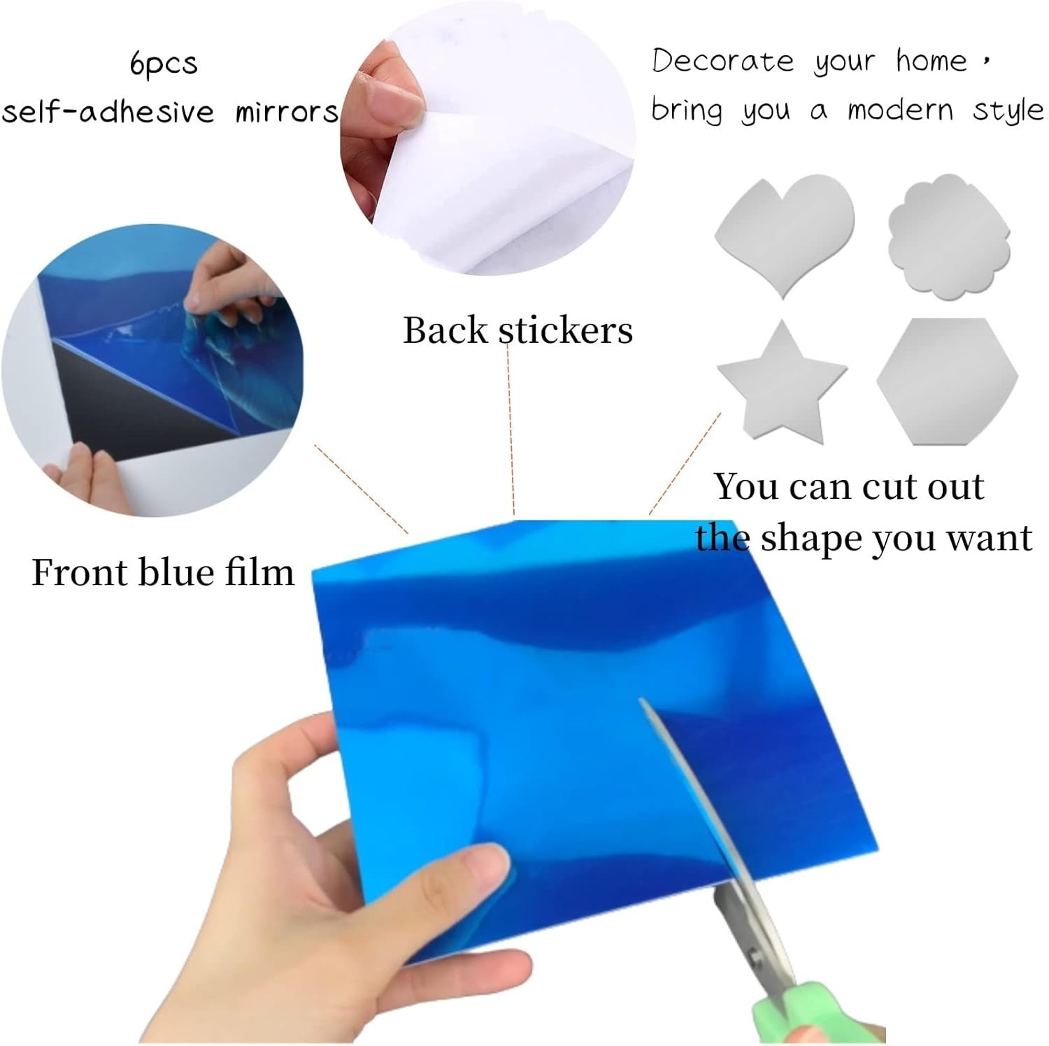 Flexible 8"x6" Acrylic Mirror Tiles – Self-Adhesive Décor for Versatile Use