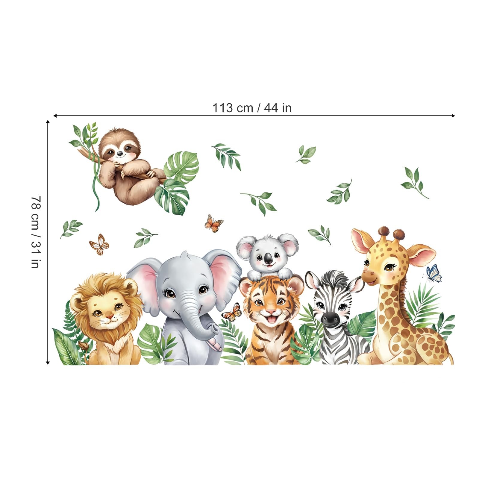 Jungle Animals Tropical Leaves Wall Stickers Safari Lion Giraffe Elephant Wal…