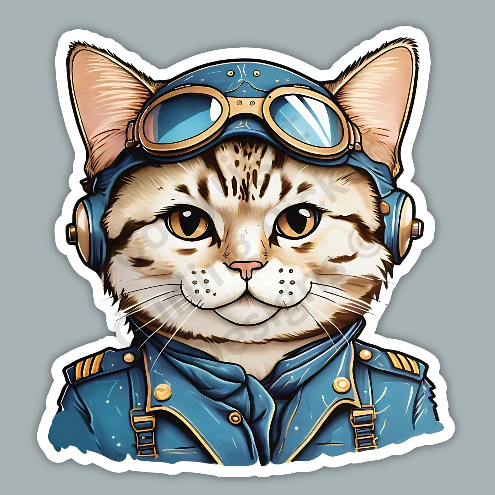 Aviator Cat Cute Pilot Goggles Adventure Jacket 3" Vinyl Sticker