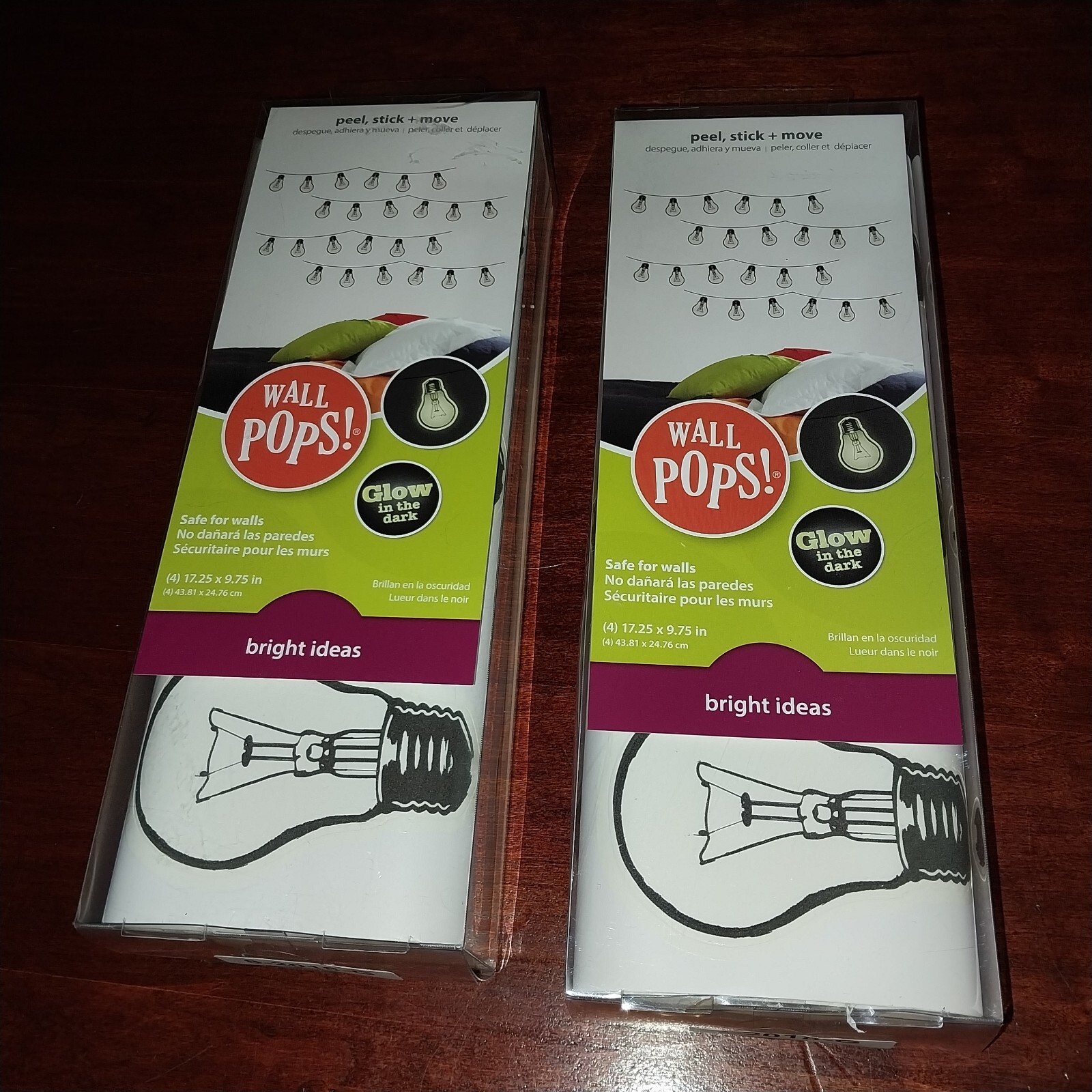 Wall Pops Bright Ideas Wall Adhesives 2 Pkg Glow In Dark 82018G Peel Stick Move