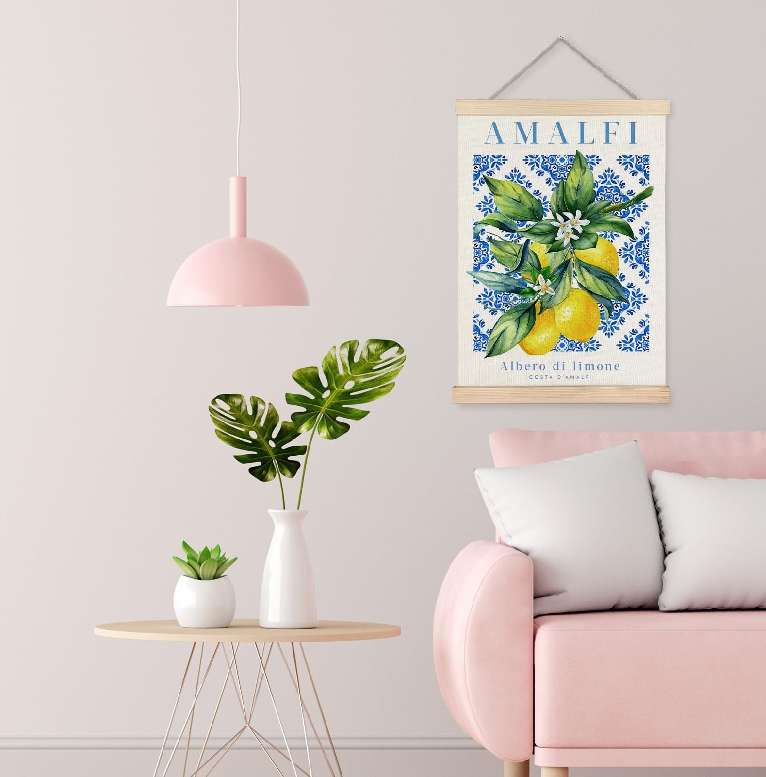 Yomisex Italian Amalfi Coast Lemon Wall Art Poster, Blue and White Floral Med…