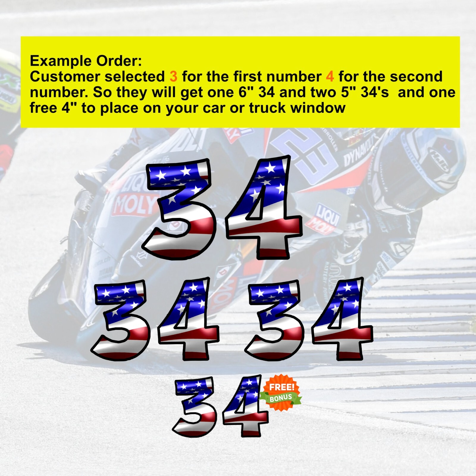 American Flag Car – Motorcycle Racing Number Stickers Package Set of 4