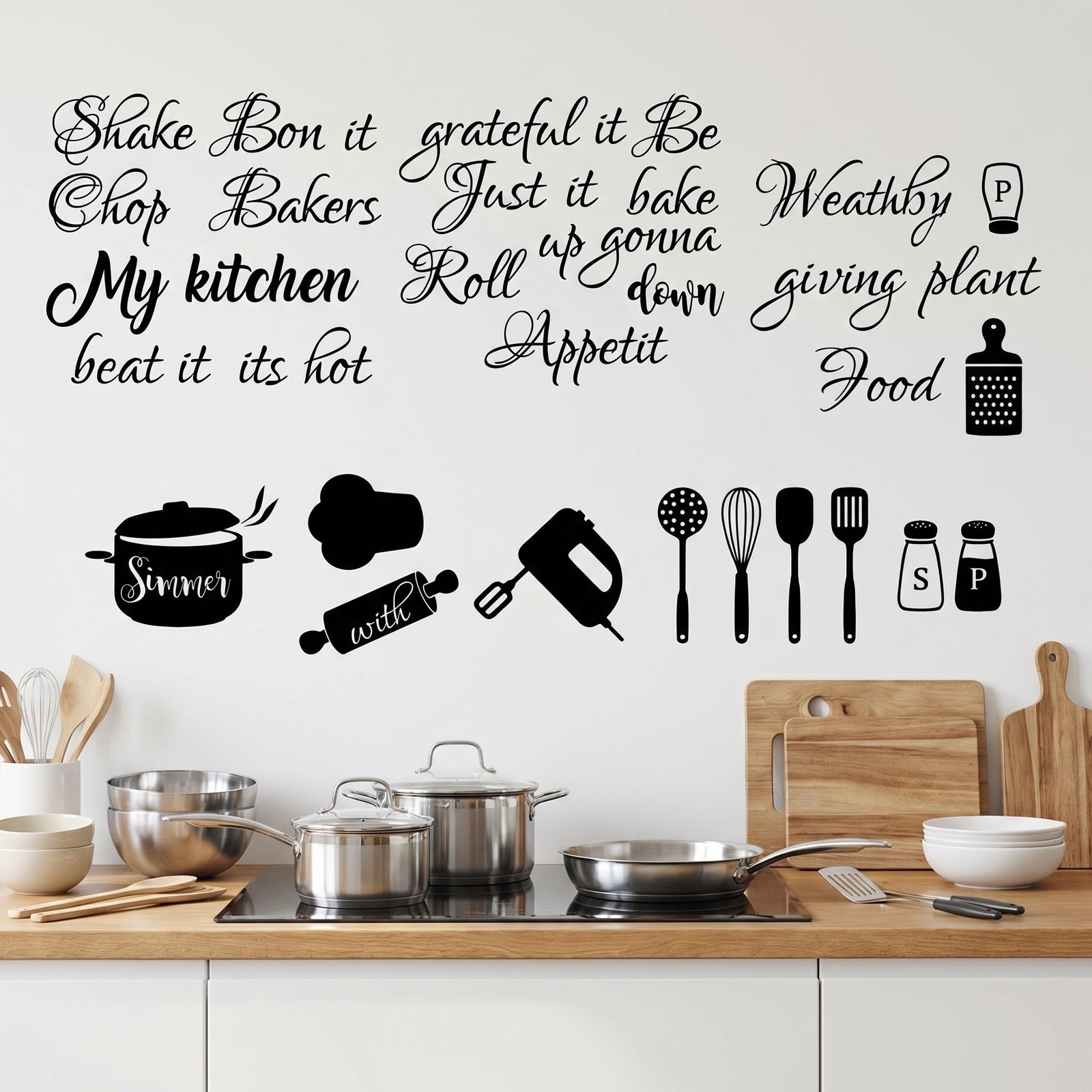 4 Pcs Kitchen Wall Stickers Kitchen Quotes Wall Decals with Funny Lettering V…