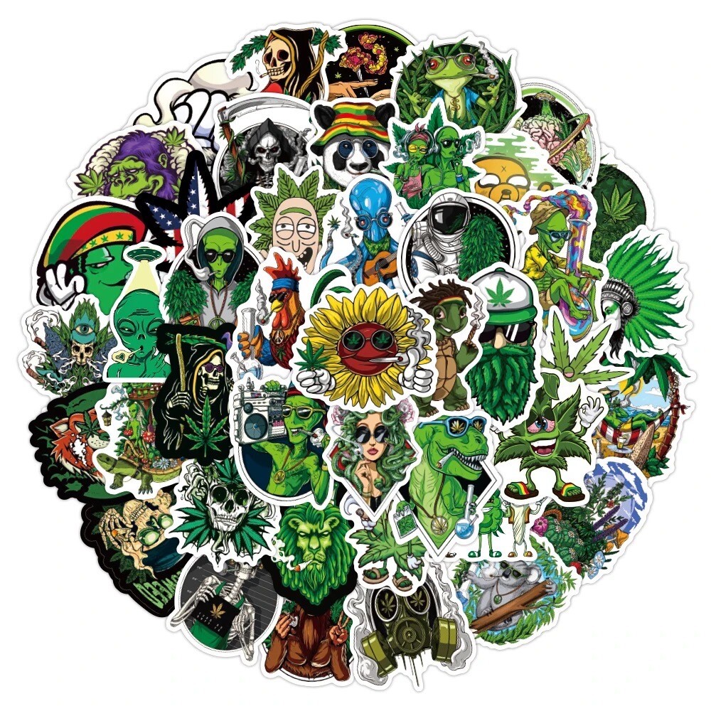 50 PCS 420 Weed Sticker Set [C] Marijuana Yeti Laptop Decals Car Free Shipping