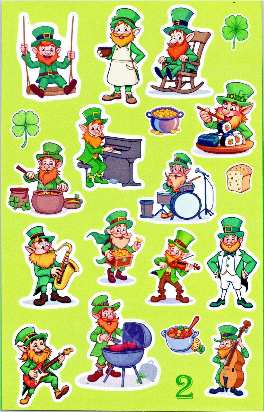 Leprechaun Irish Vinyl Sticker Decal 8" x 5" sheet St Patrick's day Music
