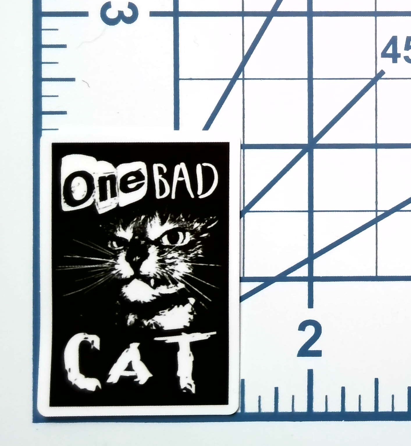 One Bad Cat Vinyl Sticker Punk Rock Grumpy Cat Black White Journal Scrapbook