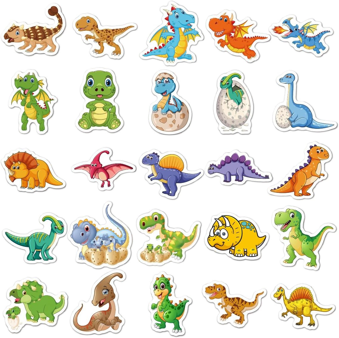 100Pcs Cute Cartoon Dinosaur Stickers for Kids Waterproof Vinyl Dino Stickers