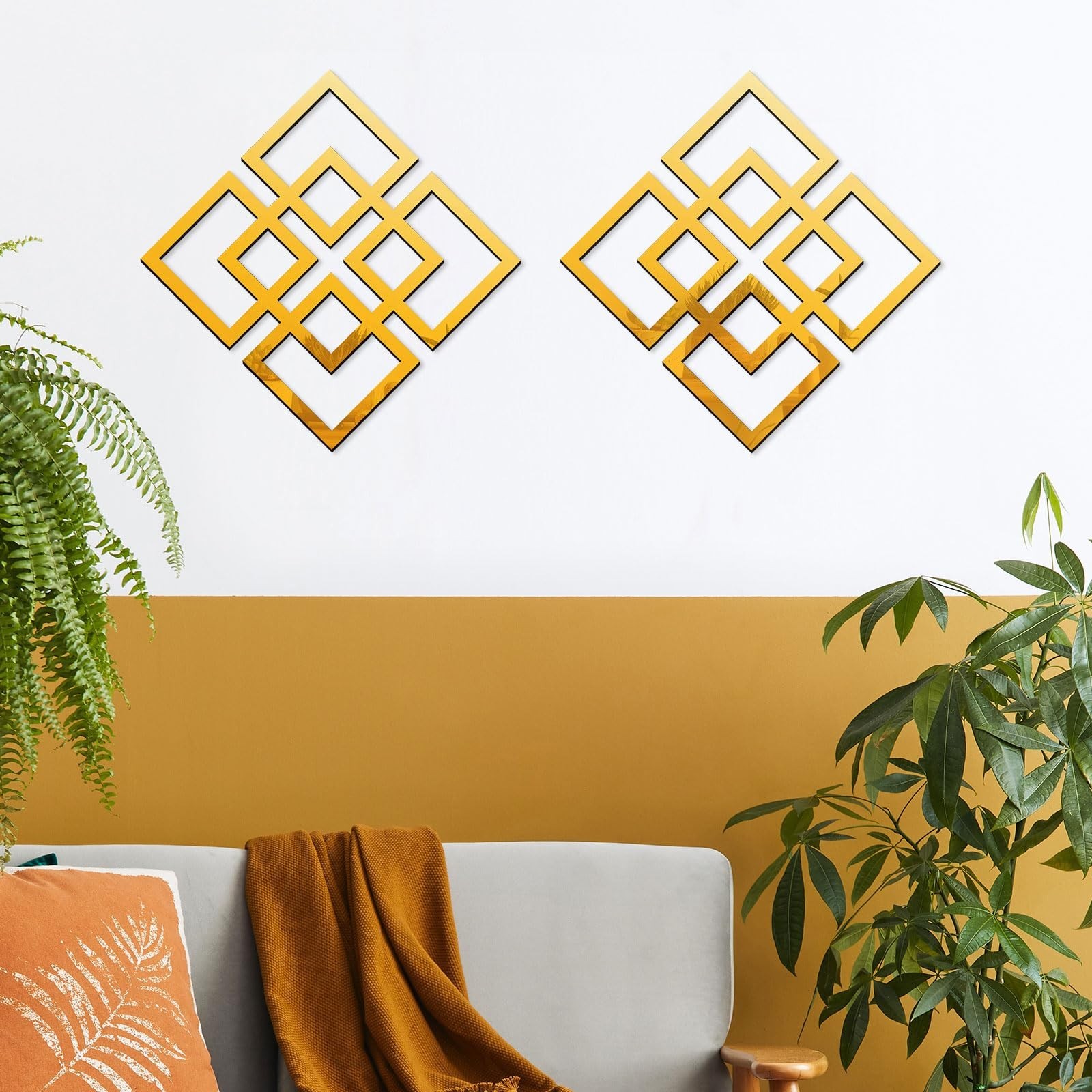 flangairy 2 Piece Gold Geometric Wall Mirrors, 11.8 Inch Wooden Frame Acrylic…