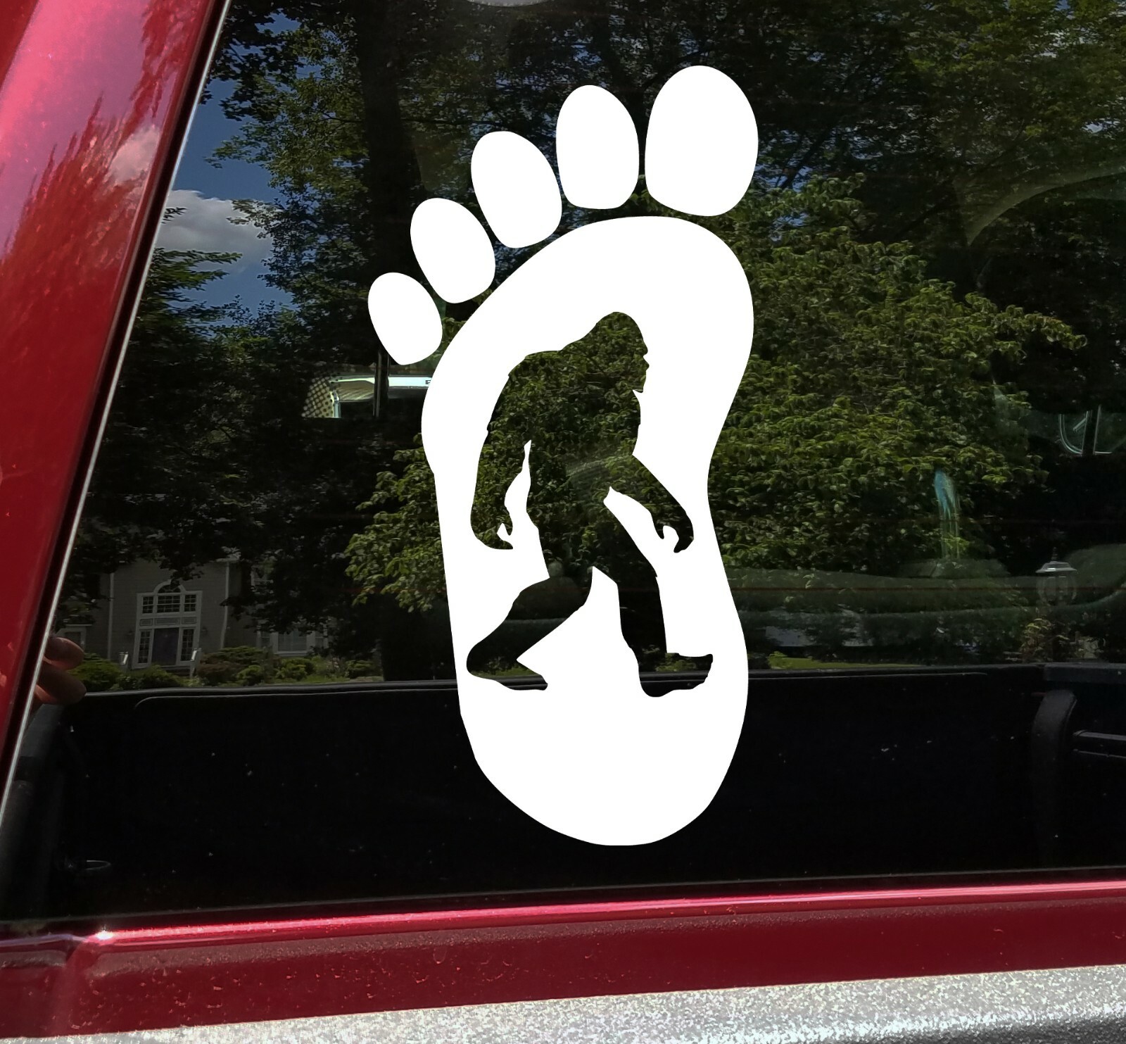 Bigfoot in Footprint Vinyl Decal V2 | Sasquatch PNW Hiking | Die Cut Sticker
