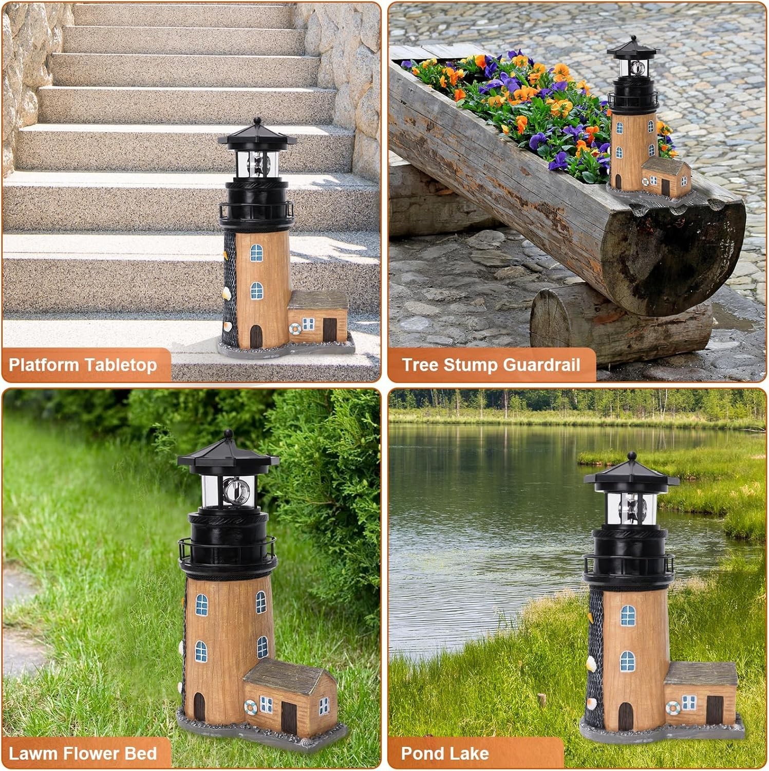 Solar Lighthouse with Rotating Beacon,11.1" Outdoor Garden Lighthouse Decor,Wate