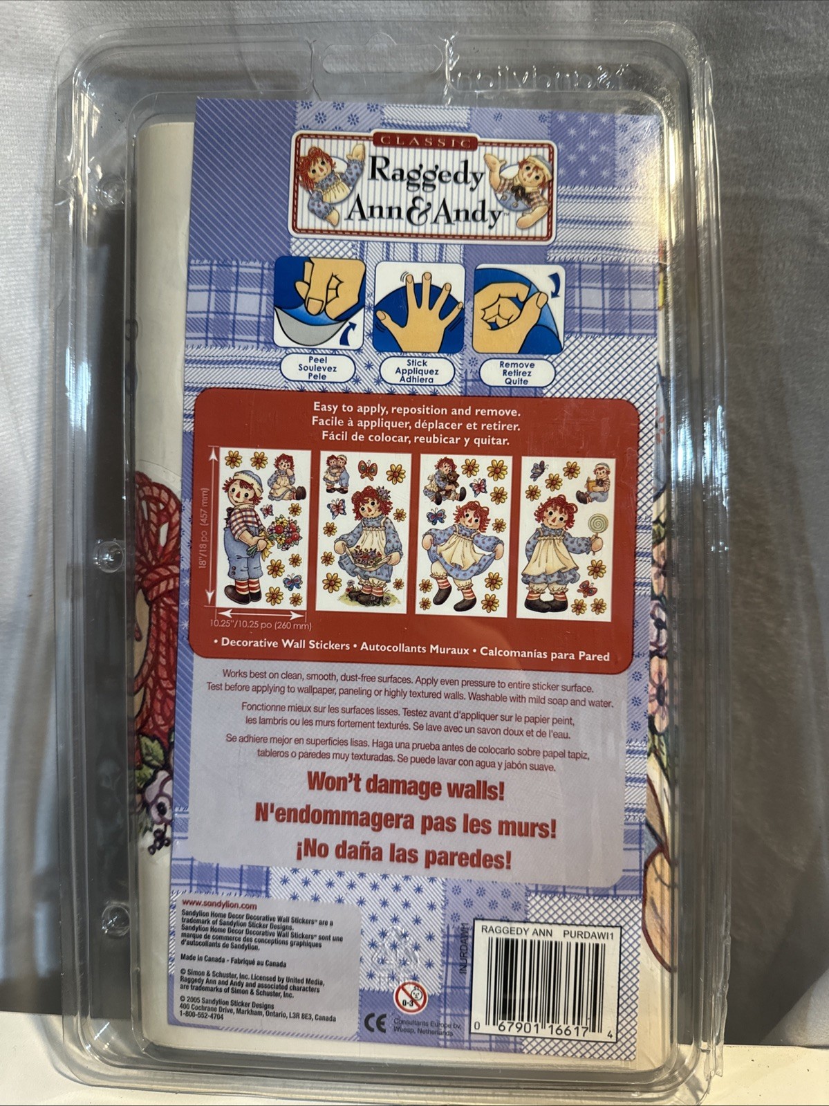 VTG 2005 Raggedy Ann & Andy Peel Stick Sticker Wall Decals Removable Decorative