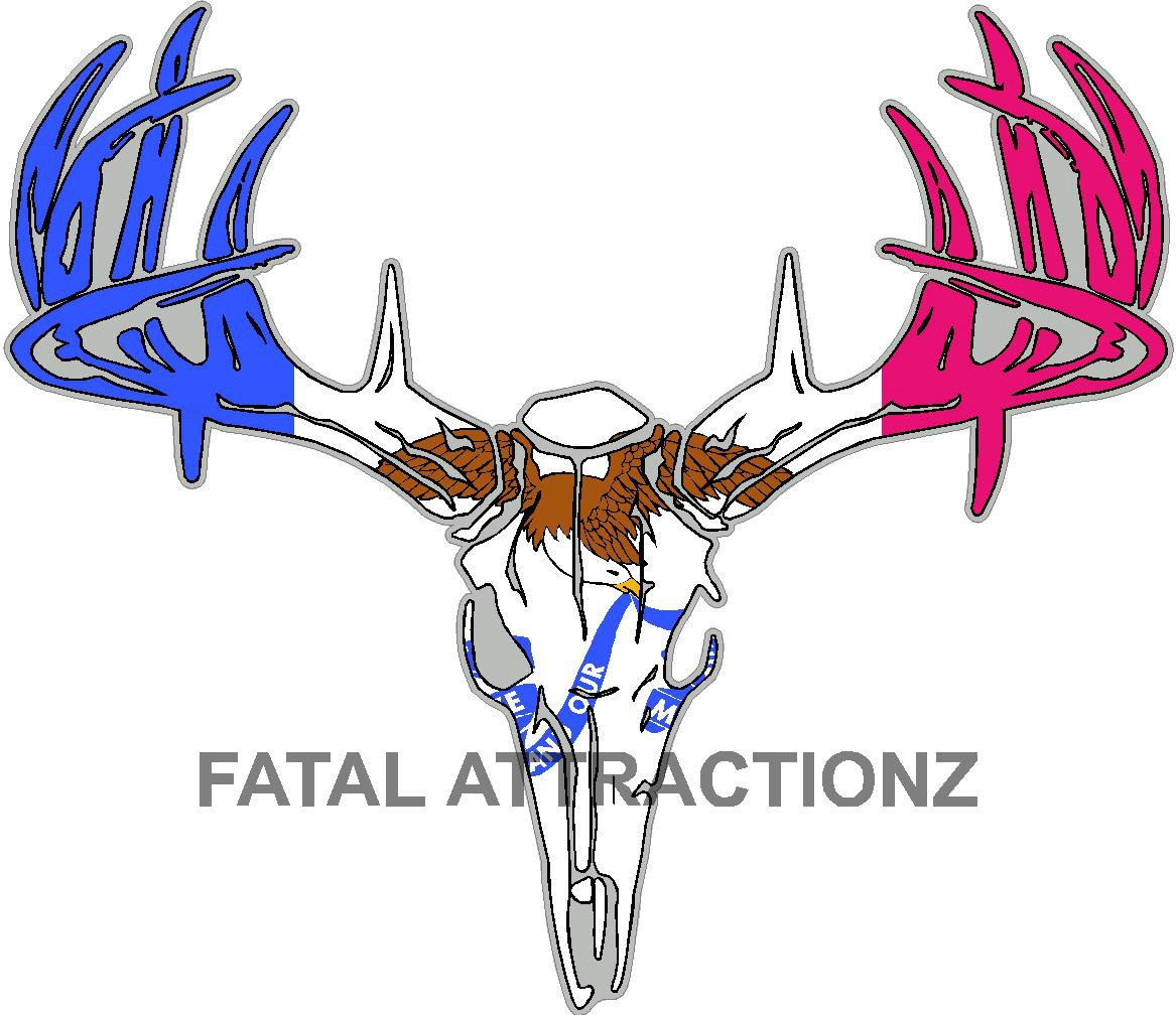 Iowa Flag Deer Skull S4 Vinyl Sticker Decal Hunt IA Buck whitetail bow state