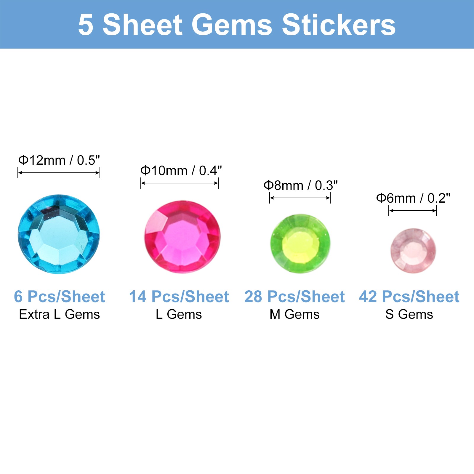 450Pcs Gems Stickers for Crafts, 5 Sheet Circular Rhinestone Sticker, Multicolor