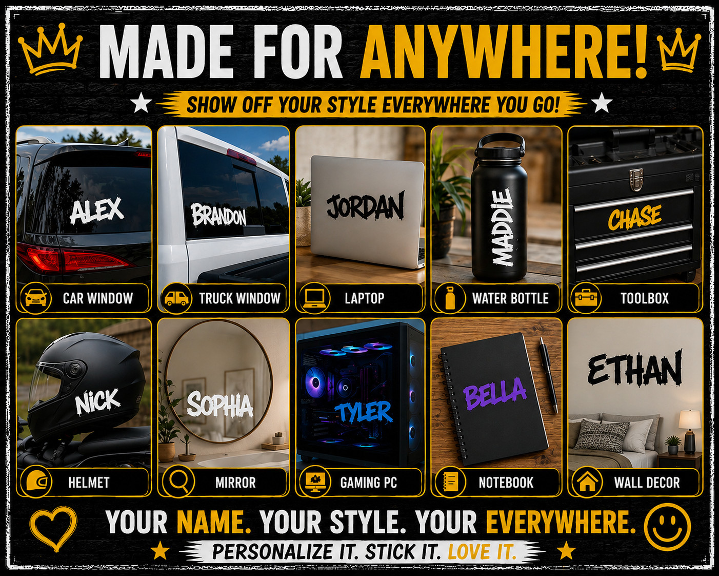 Custom Graffiti Name Decal Personalized Vinyl Sticker Car Laptop Wall Window