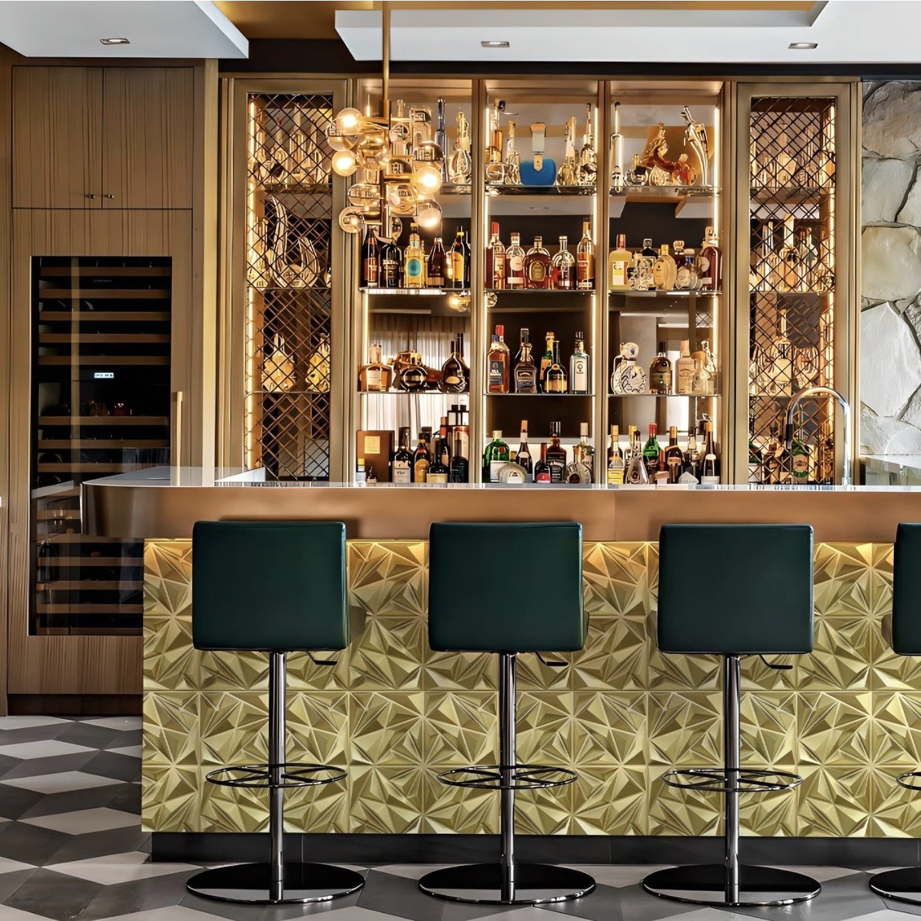 Champaign Gold 3D Diamond Wall Panels – 33 Pack, 12"x12" Decor