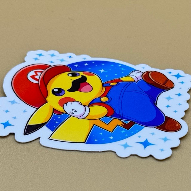 Pikachu Mario Costume Decal – Cute Pokémon x Mario Crossover Anime Car Sticker