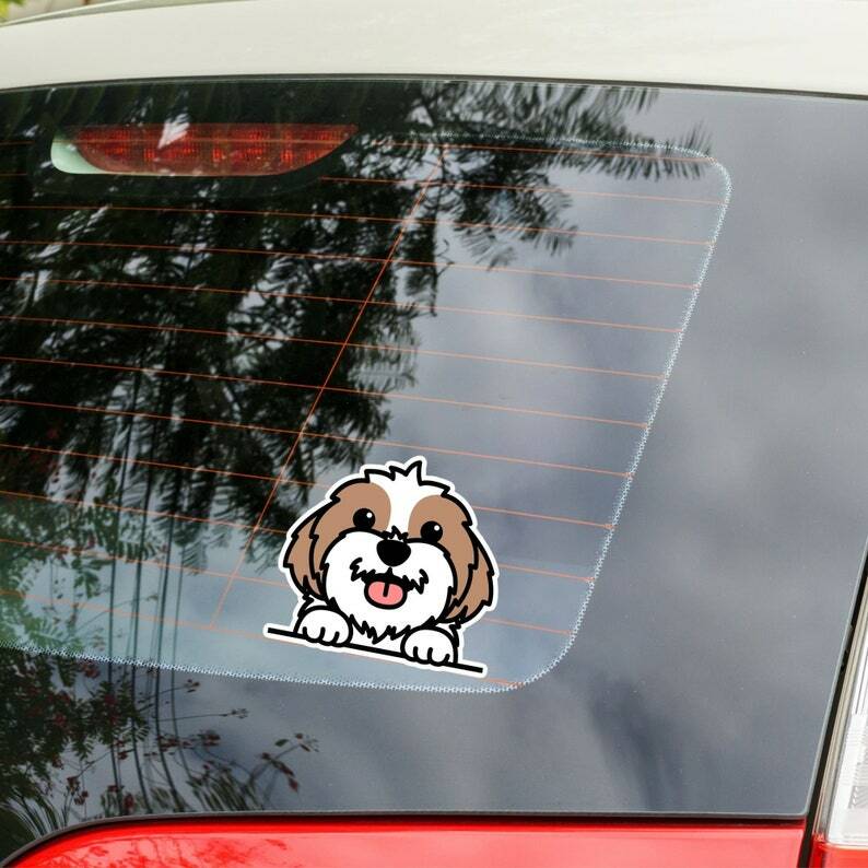 Gold&White Shih Tzu Car Decal Vinyl Bumper Funny Dog Sticker Waterproof Outdoor