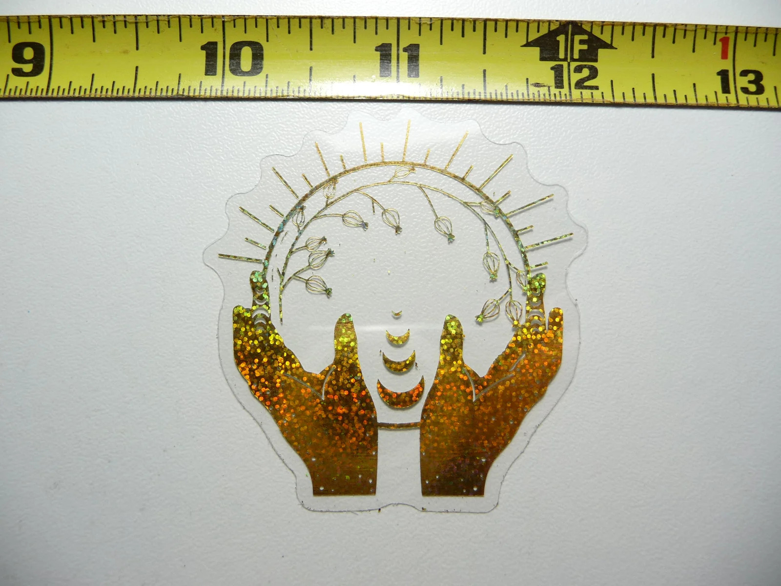 HOLOGRAPHIC HANDS MOON SUN PLANT SMALL STICKER DECAL REFLECTIVE SHINY BEAUTIFUL