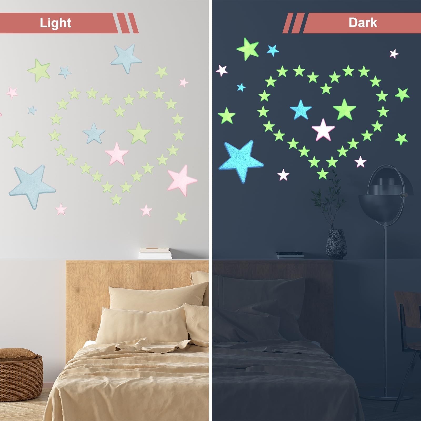 MECCANIXITY 100 Pcs Glow in The Dark Stars Stickers for 1.5"Lx0.06"T, Pink