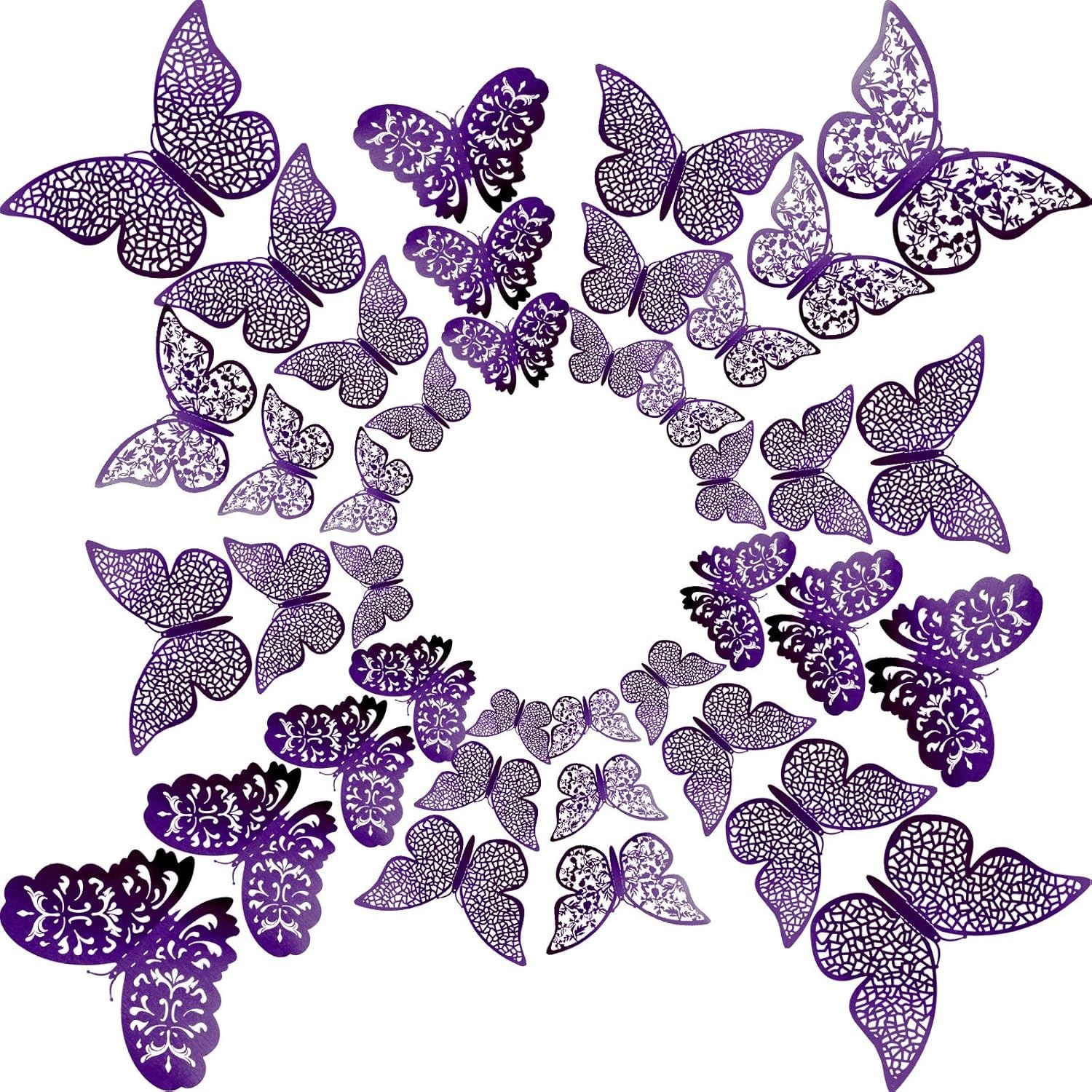 72 Pieces 3D Butterfly Wall Decals Sticker Decal Wall Decor Art Decorative St…