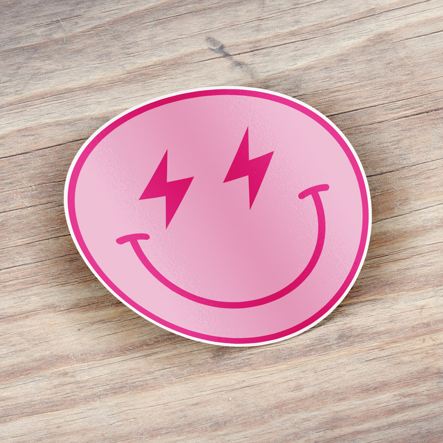 Pink Lightning Bolt Smiley Face Car Bumper Vinyl Sticker Decal
