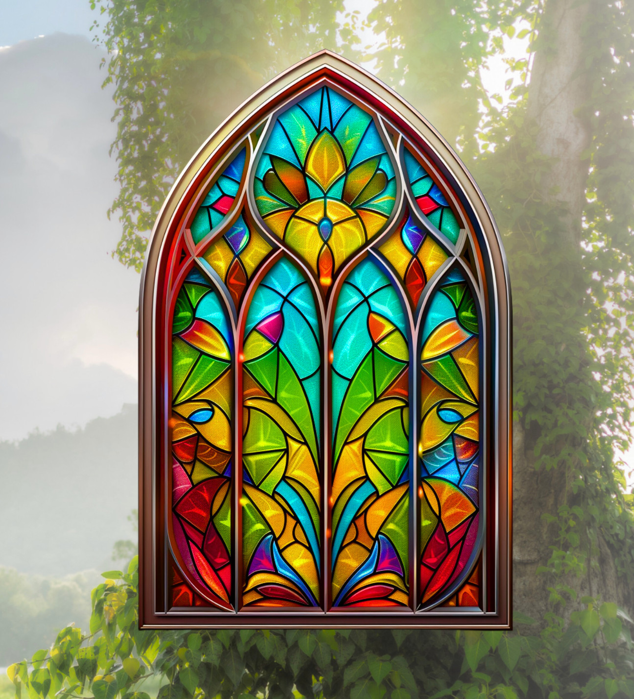 Church Glass Faux Stained-Glass ARCH WINDOW CLING Size 10.6" Vinyl