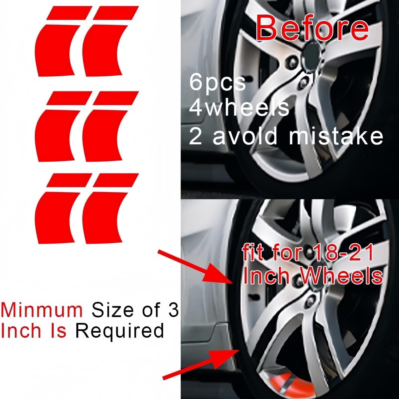 6/8pcs Rim Decal Stripes Car Decals for 1821 Inch Wheels 8