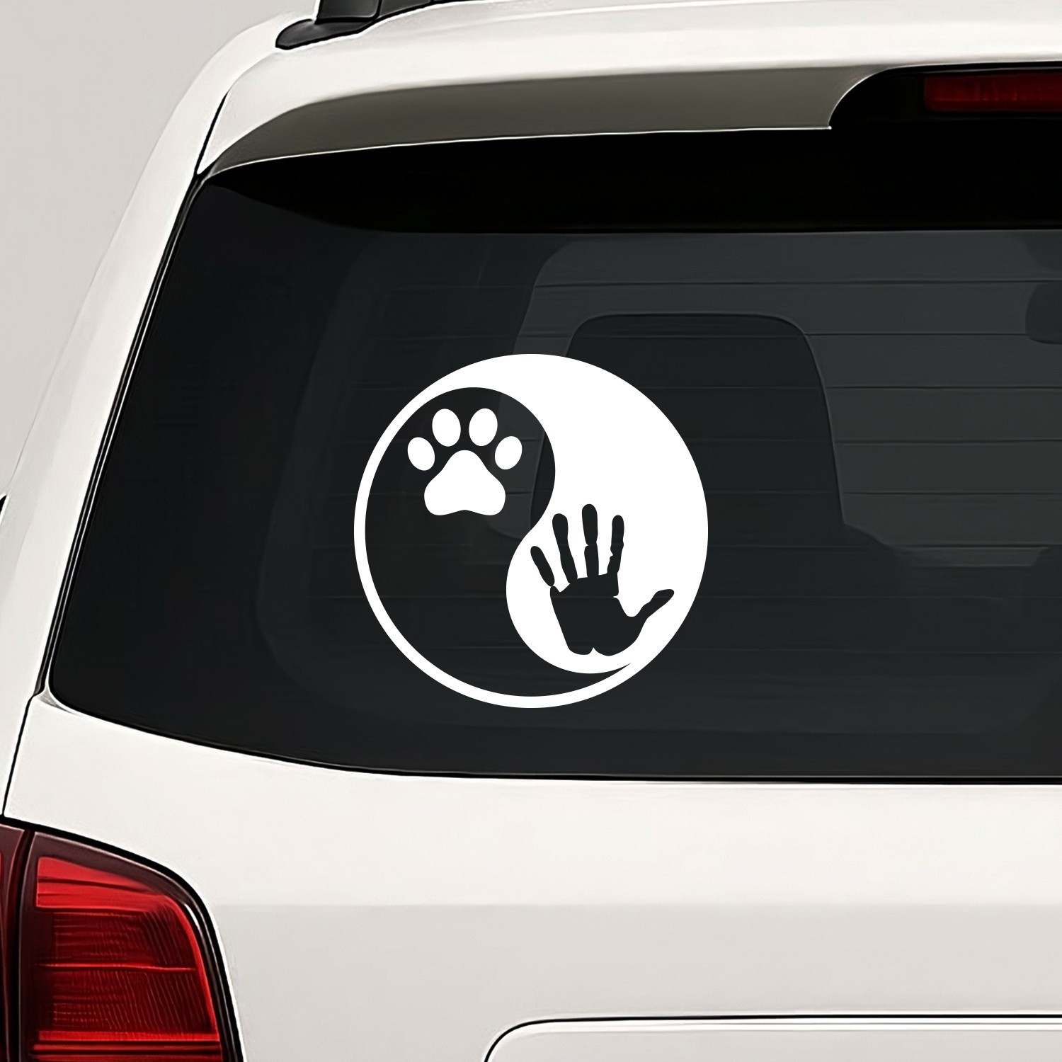 Yin and Yang Paw Print and Human Hand Vinyl Die Cut Decal Sticker – Cat Dog Pet