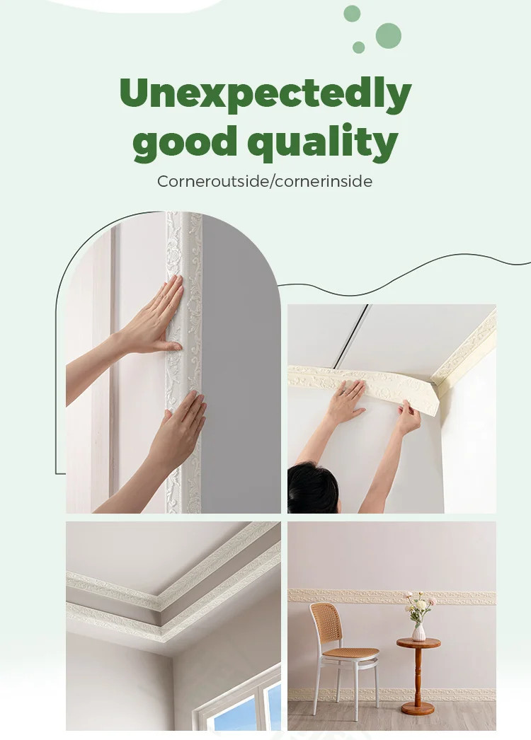 8mm Thickened Self-Adhesive Foam Corner Trim Ready Peel Stick Decal for Ceiling