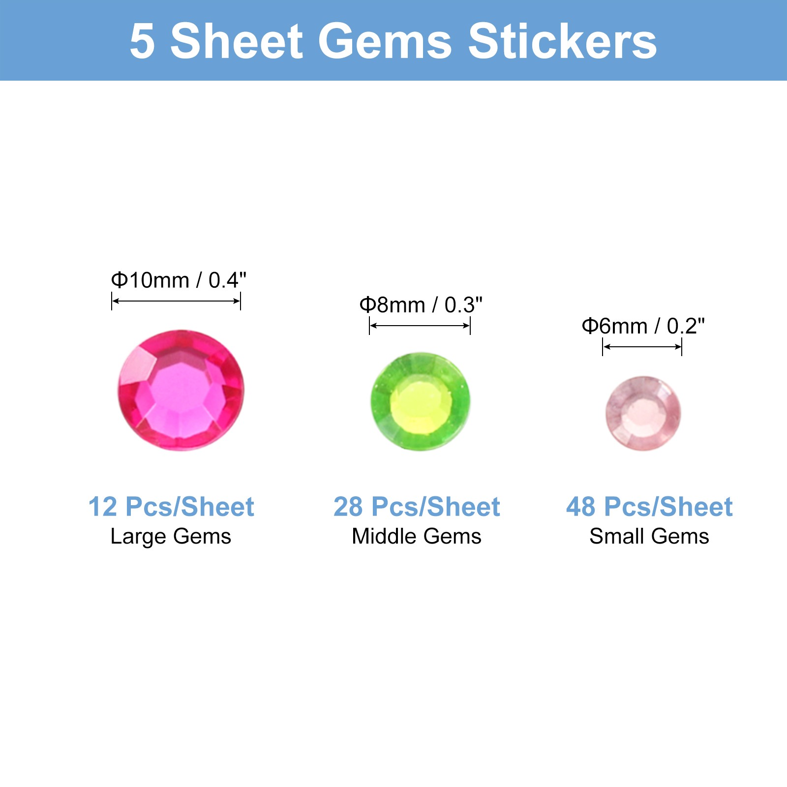 440Pcs Gems Stickers for Crafts, 5 Sheet Circular Rhinestone Sticker, Multicolor