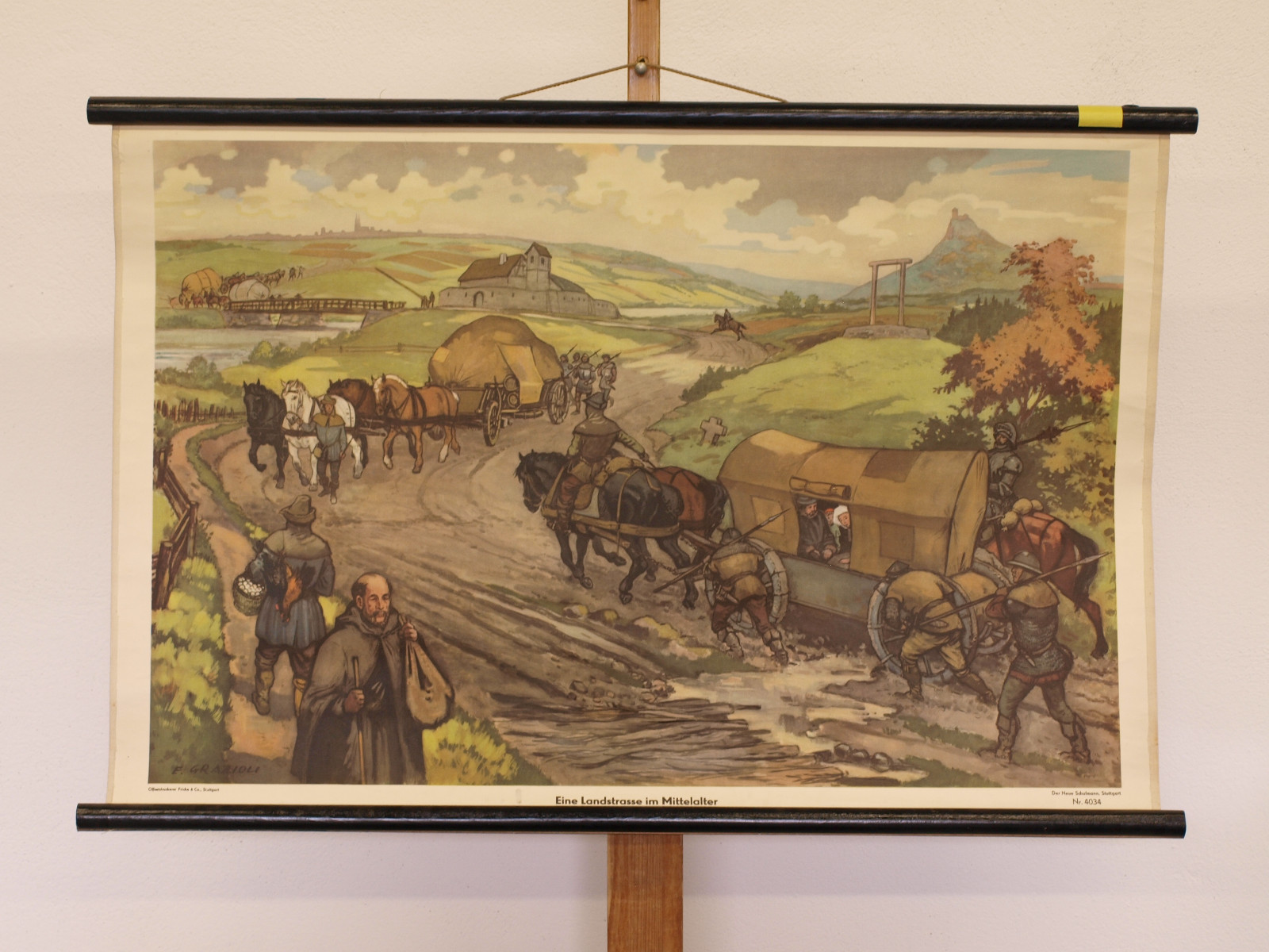 Mural Der New Schulmann 4034 Road IN Medieval 36 3/16×23 5/8in 1951 Vintage