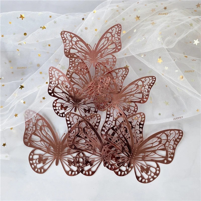 Living Room Home Decor 3D Butterfly Wall Decal Stickers 12Pcs/Set Gold Silver
