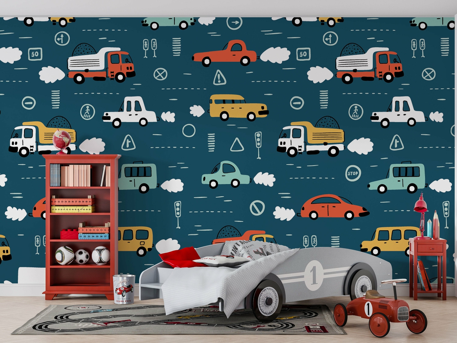 Kids Transportation Vehicles Wallpaper – Large Wall Mural – Self-adhesive