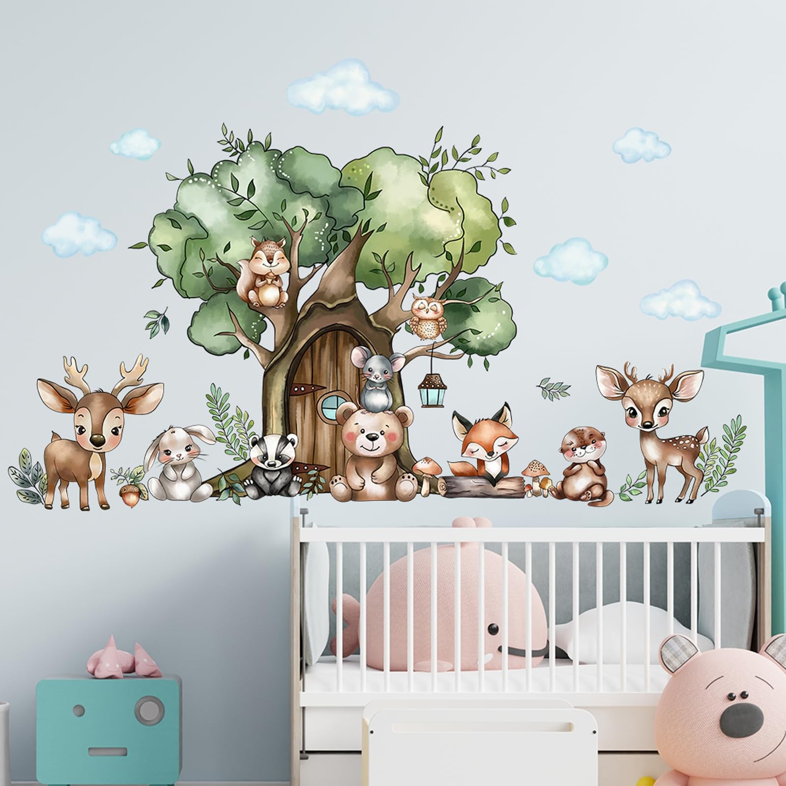 BOAMAU Tree House Animals Jungle Wall Stickers Nursery Decor