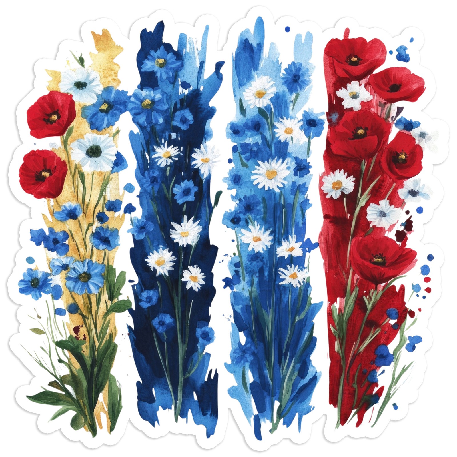 Red White Blue Flowers Brush – Vinyl Decal Sticker – Car Window Laptop – #1269