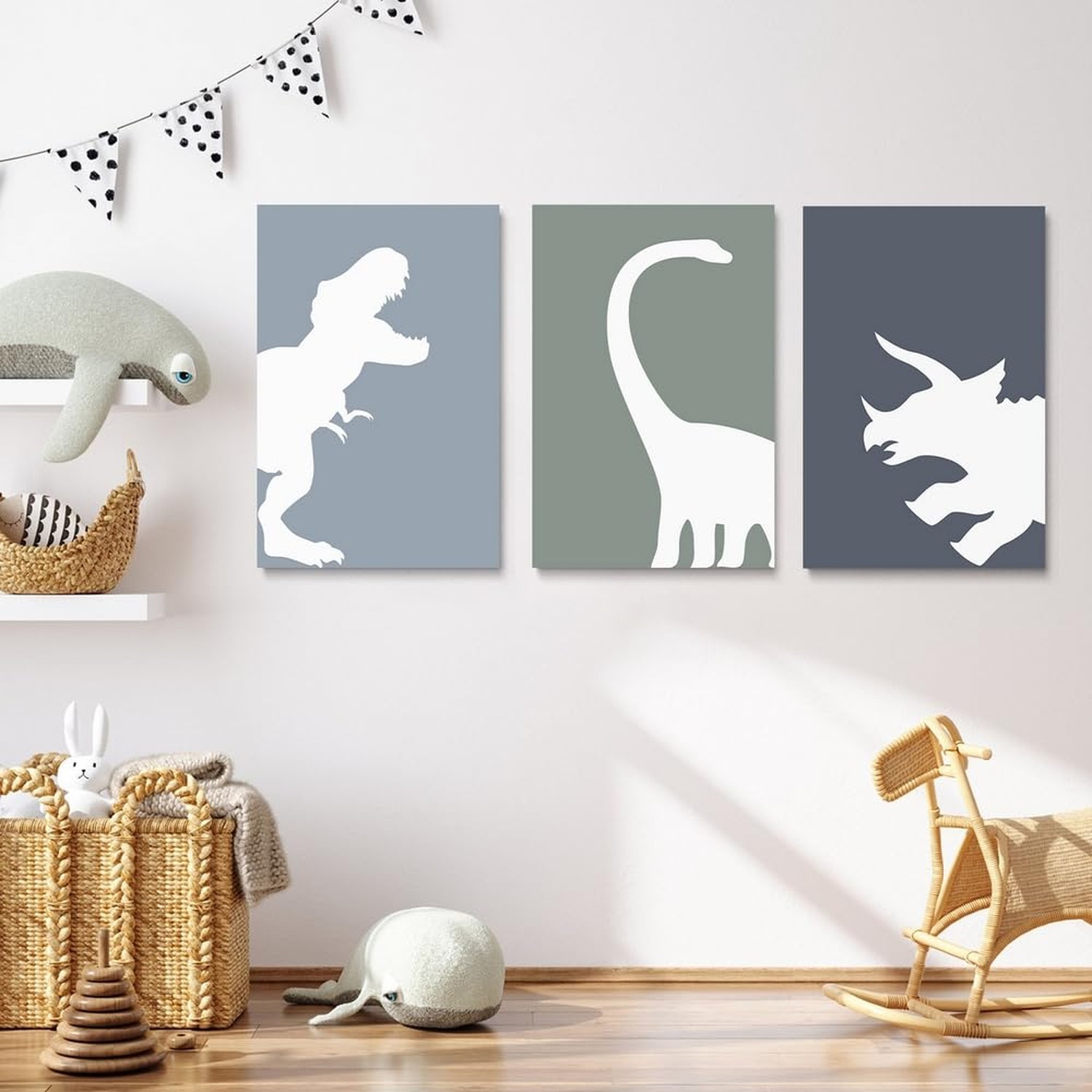 GUBIYU Dinosaur Wall Decor T-Rex Art – Framed Canvas Wall Art Set of 3, Boys …