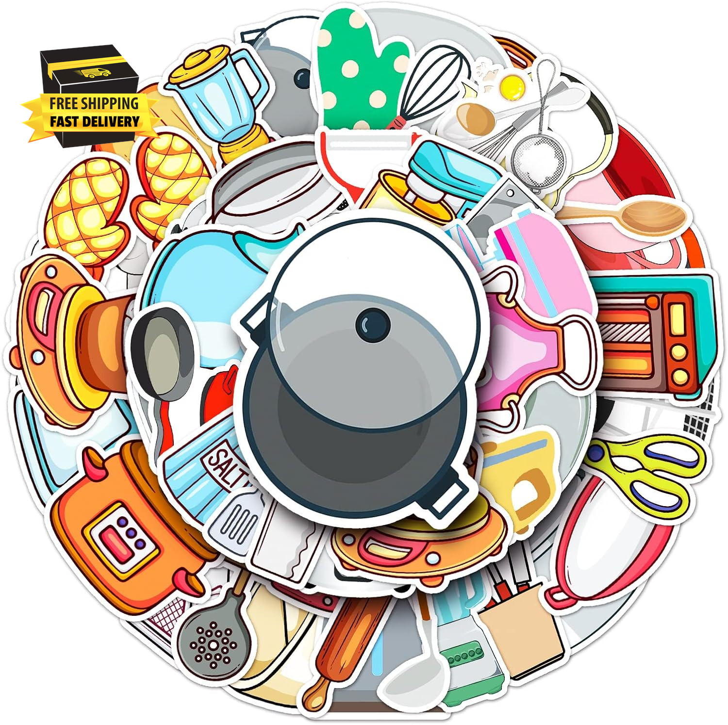 50Pcs Daily Kitchen Utensil Stickers for Water Bottle,Waterproof Viny Stickers f
