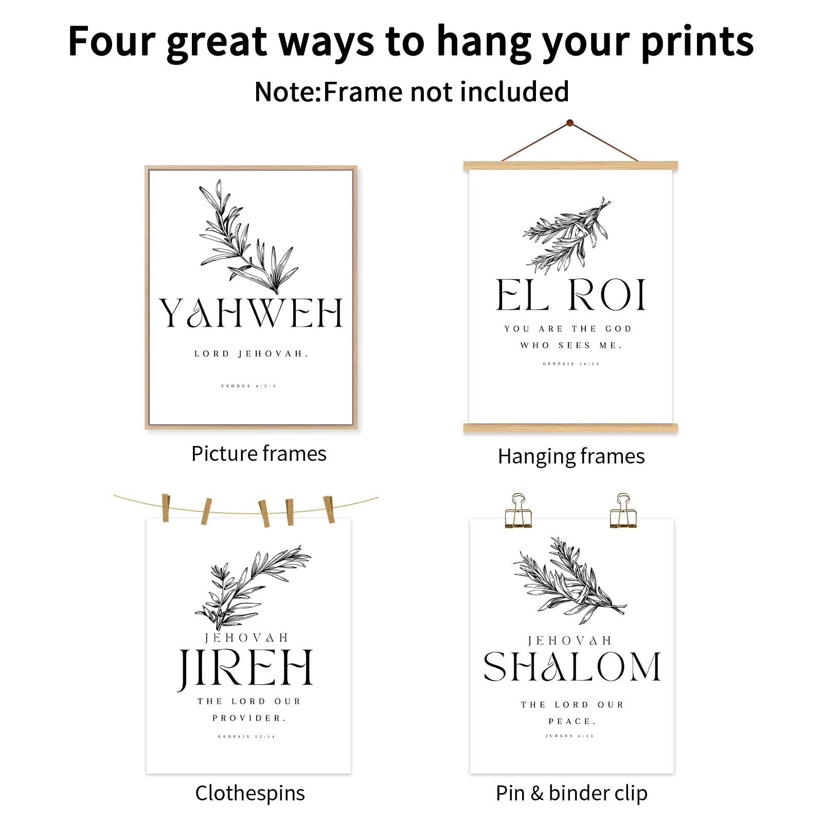 Christian Hebrew Names of God Wall Art Bible Verse Scripture Canvas Wall Deco…