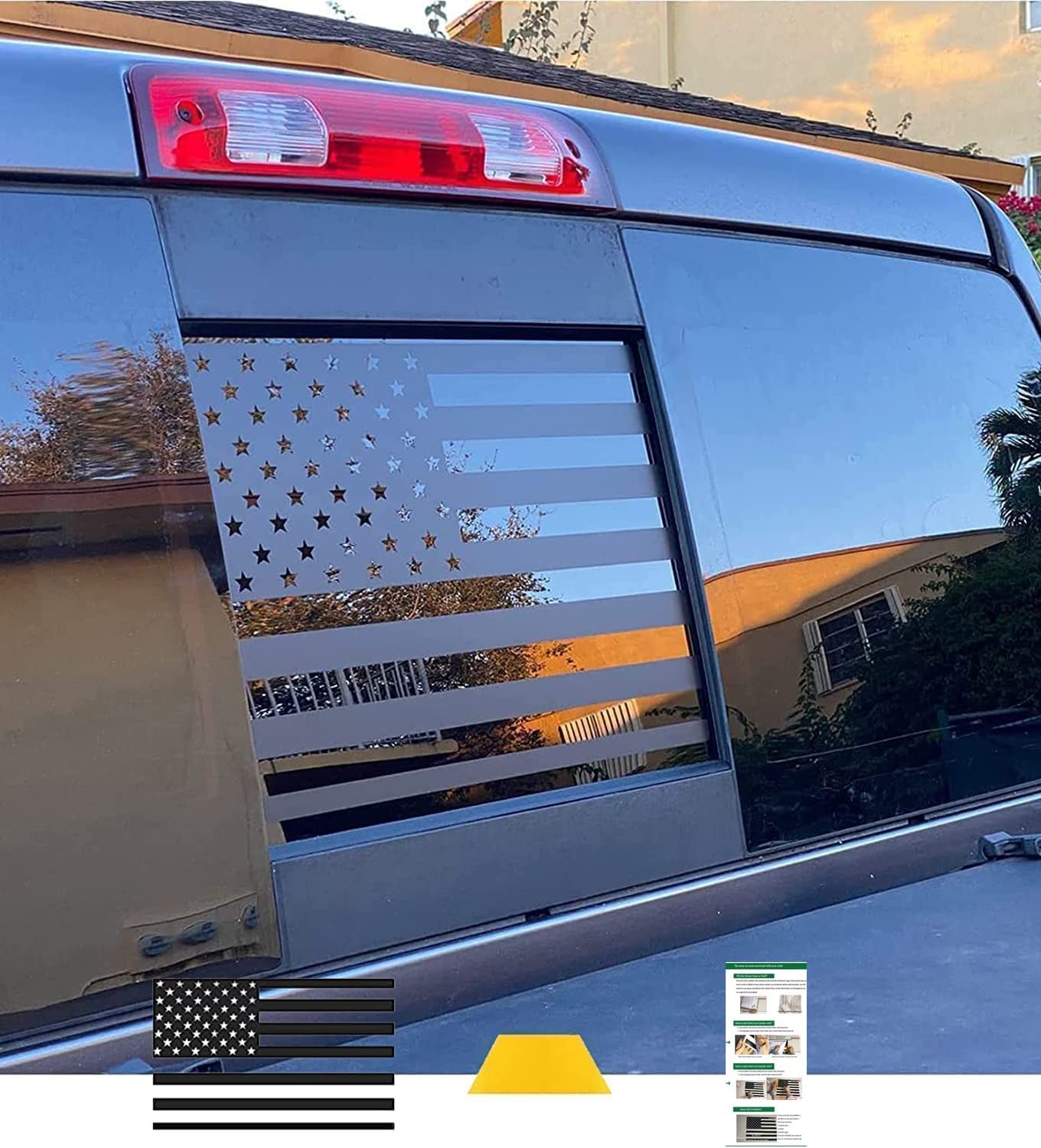 for 2019-2025 Chevy Silverado GMC Sierra, Rear Middle Window American Flag Decal